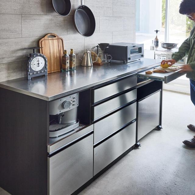 【専用】ステンレス天板 ハイタイプキッチンカウンター 収納カウンター ステンレスバイブレーション仕上げ天板カウンター 幅100cm キッチン