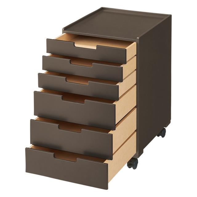 ホームオフィス家具 台 ラック 【引き出し6段】テーブル上がいつも片付く リビング学習ワゴン 529607の通販は