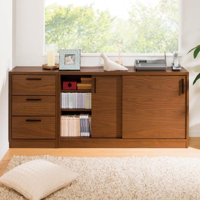 ウォルナットカウンター下収納庫 引き戸 幅120奥行29.5高さ70cm キッチン収納 キッチンカウンター下収納 629265