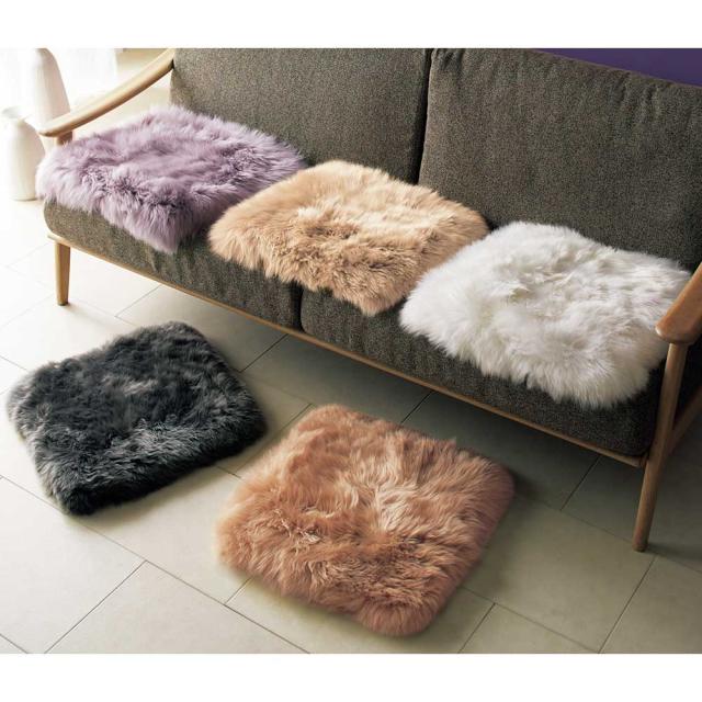 ≪約45×45cm≫ 長毛フルスキンMouton/ムートン シートクッション チェアパッド カバー類 椅子 H94322_1