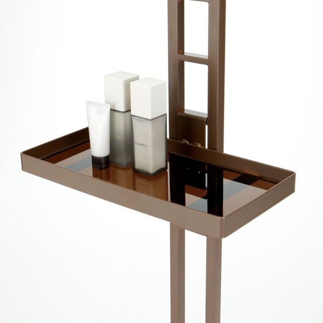 1本脚ですっきり置けるモダンランドリーラック トレー棚1カゴ2個