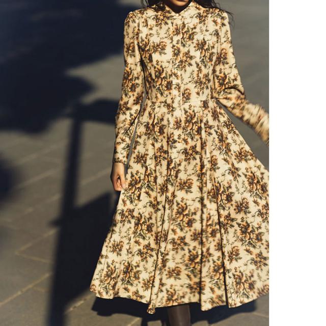 アンティークフラワープリント シャツワンピース ファッション ワンピース PC5899