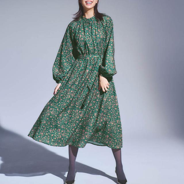 カットジャカード フラワープリントワンピース ファッション ワンピース PC5912