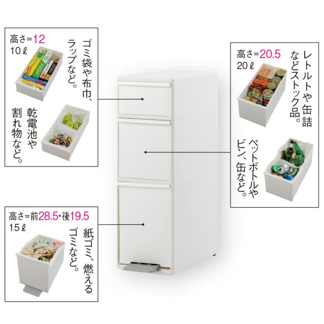 ［幅25.5奥行50高さ78cm］分別すき間ダストボックス 3段 日本製 ゴミ箱 ダストボックス リビング 630526