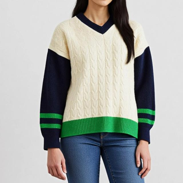 ライン入り配色 ケーブルニット プルオーバー ファッション ニット セーター PC5473