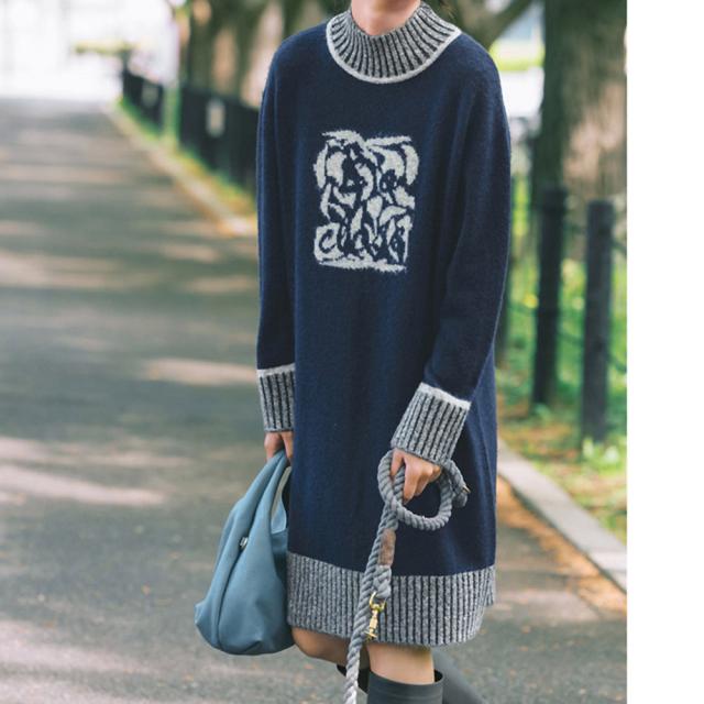 ロゴジャカードニット ハイネック ワンピース ファッション ワンピース PC5480