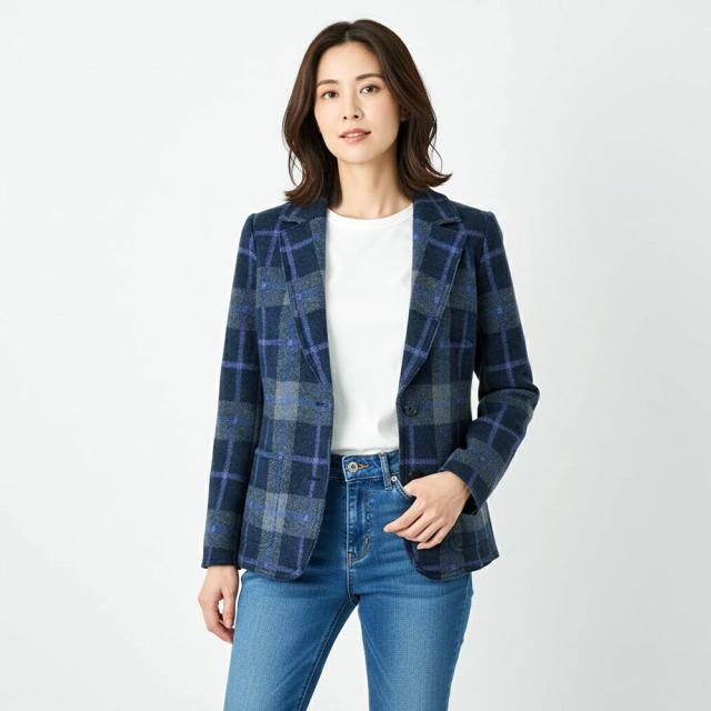 チェック柄圧縮ニットジャケット ファッション ニット セーター PC5508