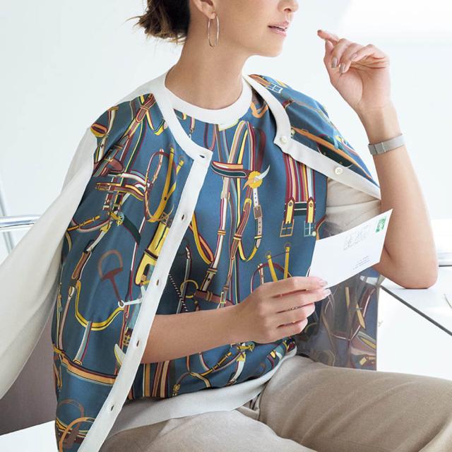 ラッティ社 シルクプリント＆シルクコットンニット カーディガン ファッション カーディガン ボレロ PC5525