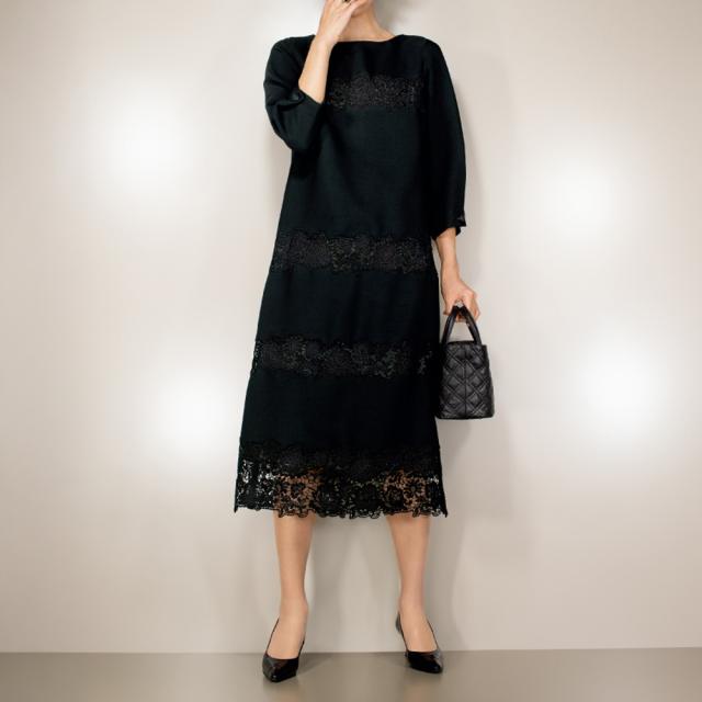 ケミカルレース使い サックワンピース ファッション ワンピース PC5540