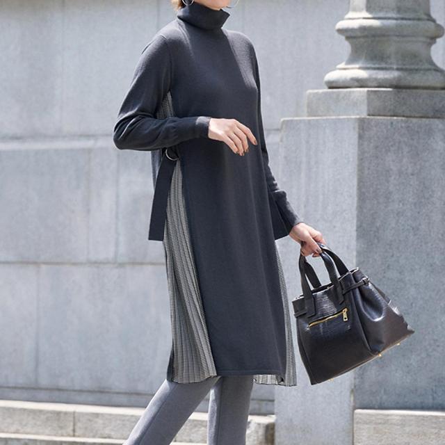 プリーツドッキング チュニックワンピース ファッション チュニック PC5550