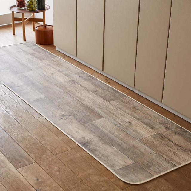 ≪約80×180cm≫ 古材フローリング調キッチンマット カーペット ラグ マット キッチンマット H94641_1