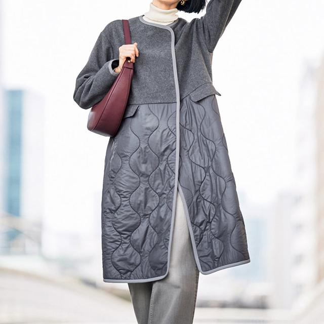 イタリア素材 スライバー使い キルト＆ウール混 コート ファッション コート PC5812