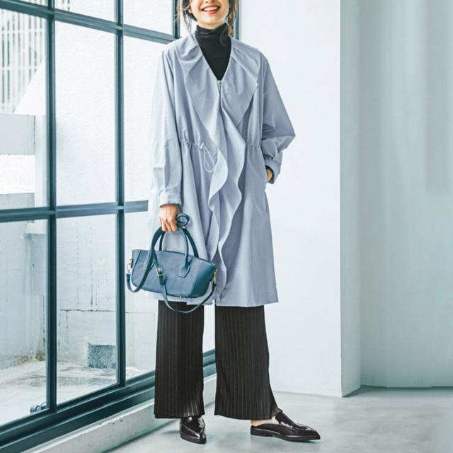 はっ水 ラッフルデザイン ロングコート ファッション コート PC5840