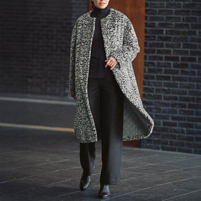 マフラー付き アニマル柄 フェイクファーコート（中わた入り） ファッション コート PC5859
