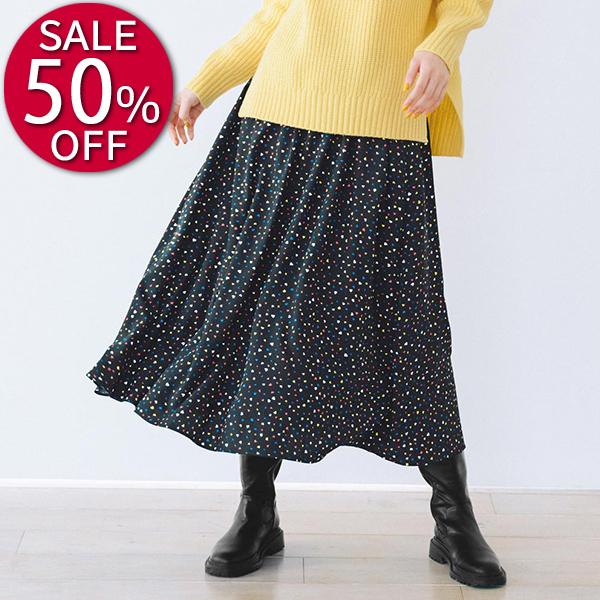 スカート セール レディース ハート柄プリント ジョーゼットフレアスカート 冬 PC4306の通販は