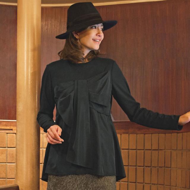 ビッグリボンドッキング ジャージー プルオーバー シャツ ブラウス プルオーバー A28601