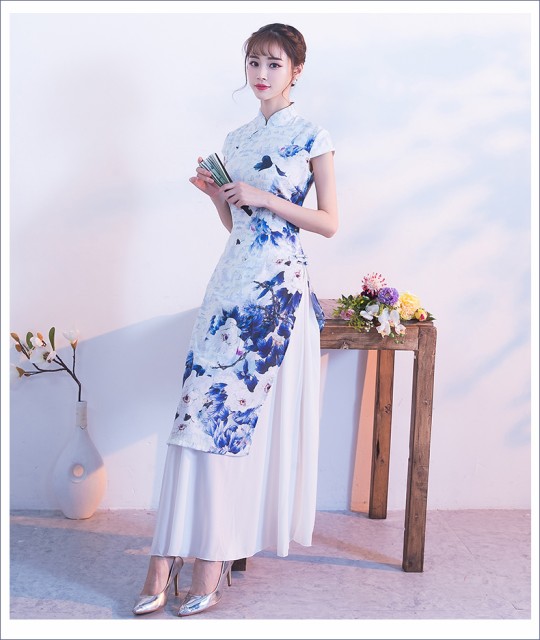 レディース アオザイ ワンピース ロングドレス パーティー 二次会 演奏会 同窓会 キャバドレス 結婚式 花柄 ベトナム 民族衣装 Bohoの通販はau Pay マーケット Mondeole