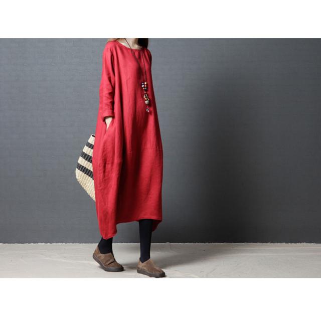 ワンピース 長袖 マキシワンピース 綿麻 チュニック 森ガール リネン 無地 体型カバー ロング ミモレ丈 大きいサイズ 40代 50代 の通販はau Pay マーケット 福丸