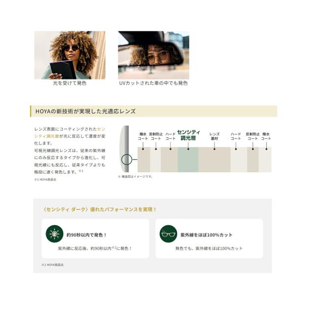 【オプションレンズ】HOYA ホヤ 可視光調光 NULUX ニュールックス 非球面レンズ SENSITYDARK センシティダーク 薄型 超薄型 屈折率 1.60 1.67 （2枚1組） カラーレンズ 色付き メガネ 眼鏡 単焦点レンズ UVカット 紫外線カット_2