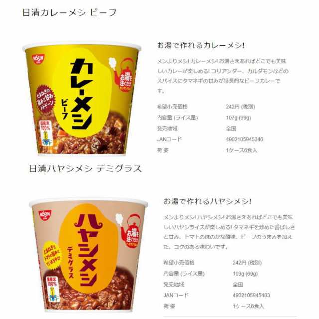 日清食品　1ケース（6食）〔×10セット〕　デミグラス103g　日清ハヤシメシ　その他調味料、料理の素、油