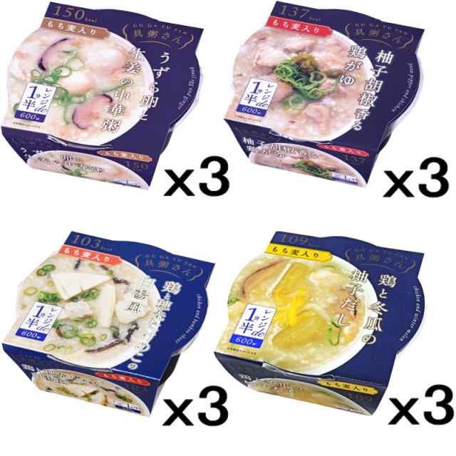 容器入りレトルトおかゆ　au　250g　PAY　NEW☆幸南食糧　電子レンジ対の通販はau　イーコンビニ　PAY　具粥さん　マーケット　4種各3個セット（計12個）『中華粥／白湯風／鶏がゆ／柚子だし』　マーケット－通販サイト