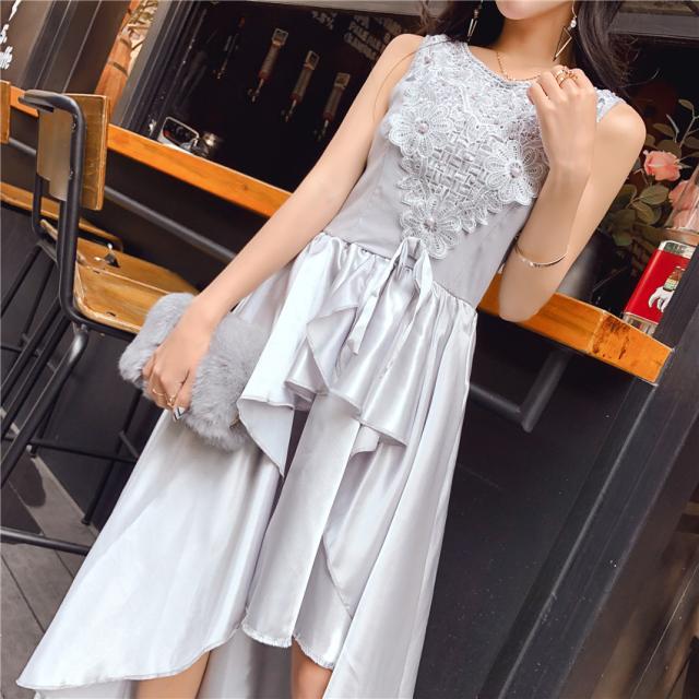 ランダム ミニ丈 サテン 生地風 結婚式 お呼ばれ 2次会 ワンピース ドレス パーティ フィッシュテール ノースリーブ ロング丈 19 新作の通販はau Pay マーケット Brutal Beauty ブルータルビューティ