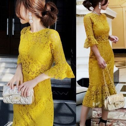 花柄 レース ロング ドレス 新作 ワンピース イエロー 鮮やか パーティー 体型カバー マーメイド フリル 19 秋 冬 新作の通販はau Pay マーケット Brutal Beauty ブルータルビューティ