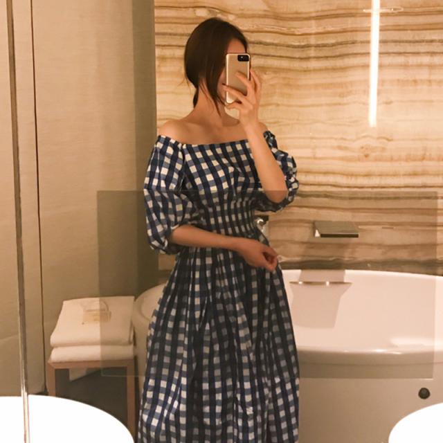 最新コレックション ワンピース オフショルダー ギンガムチェック レトロ ガーリー 可愛い 人気ブランドを Carlavista Com