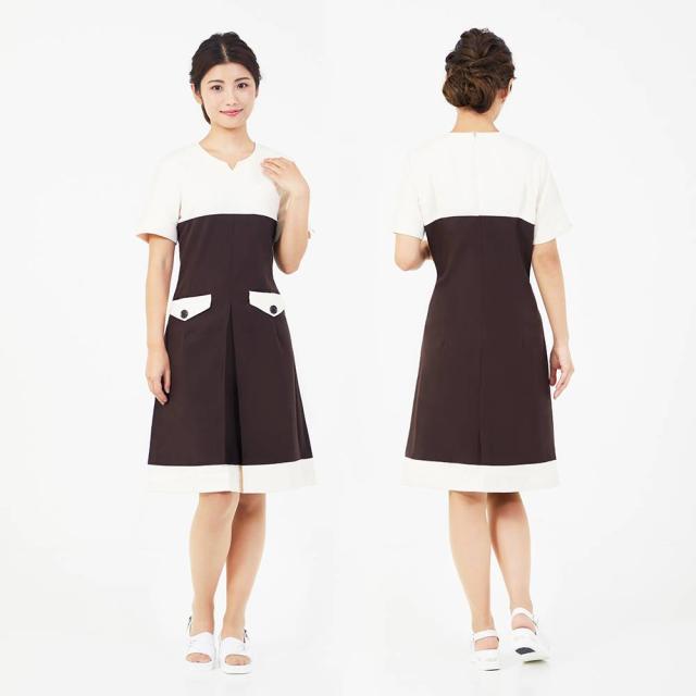 事務 ワンピース 通販 Veriella 02 事務服 エステ ユニフォーム 医療事務 制服 オフィス制服 受付 サロン ウェア クリニック エステユニフォーム 半袖 レディース おしゃれ インフォメーション 接客 ノーカラー かわいい_1