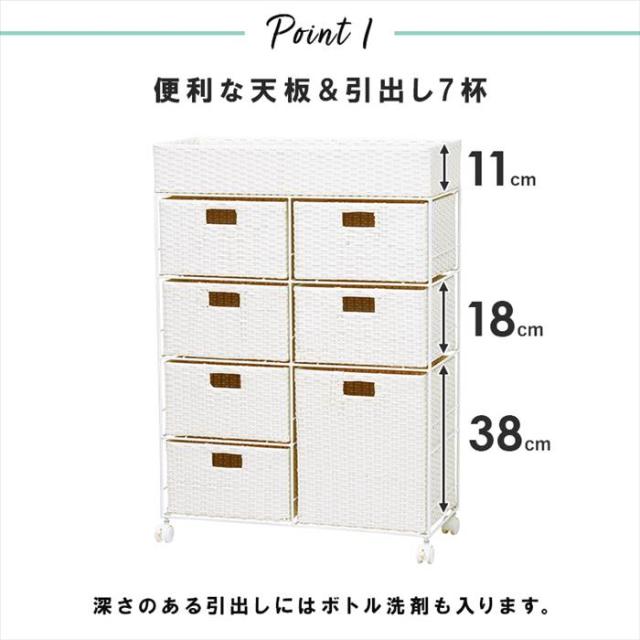 ランドリーラック 通販 RAN-2418 ランドリー収納 ランドリー ラック 引き出し 2列 7杯 キャスター付き 水回り 収納 防水素材 大容量 洗面の通販は