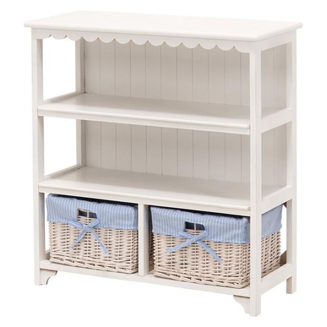 キャビネット 白 通販 MCC-5780WH 本棚 ディスプレイラック オープンラック ディスプレイ 棚 木製 引き出し付き おしゃれ バスケット付き 完成品 組み立て不要 フリル デザイン 幅70×奥行30×高さ75cm 収納家具 家具 インテリアの通販は