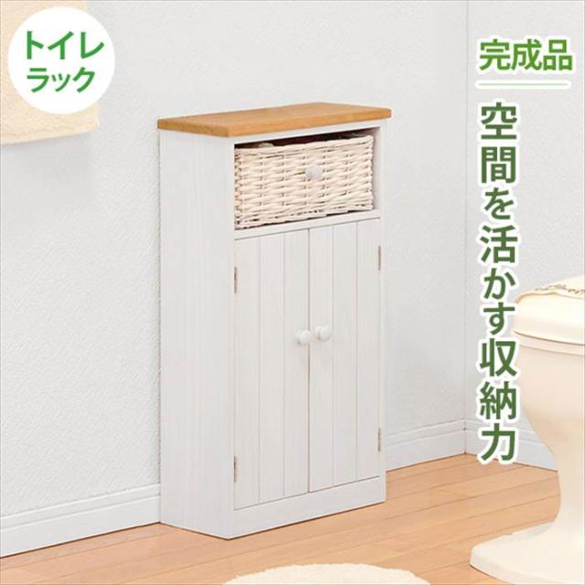 トイレ 収納 コンパクト 通販 MTR-6438 トイレラック スリム 完成品 トイレ収納 スリムラック 収納棚 扉 サニタリーラック おしゃれ ナチュラル バスケット付き 幅34×奥行16×高さ62cm トイレ用品 サニタリー収納 収納家具 インテリア