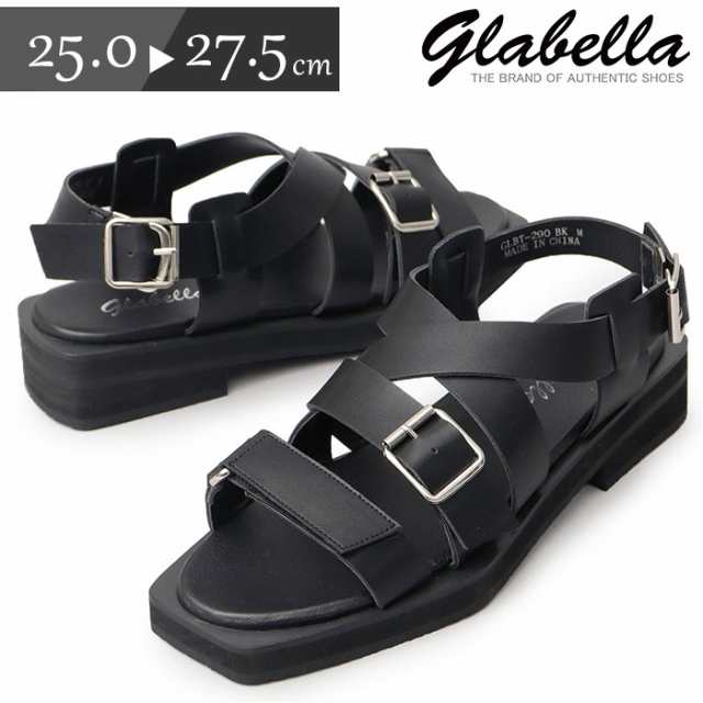 グラベラ サンダル glabella GLBT-290 通販 ストラップサンダル メンズ ベルトサンダル おしゃれ ブランド くつ クツ オシャレ 歩きやすい ブラック 黒 フェイクレザー 合皮 PUレザー 夏 流行る カジュアル 大人 紳士靴 シンプルの通販は