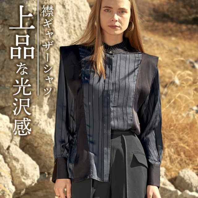 MIND マインド 襟 ギャザー ブラウス 通販 長袖ブラウス シャツ 長袖シャツ 襟ギャザー シワになりにくい 光沢感 上品 透け感 涼しげ 清潔感 ドレープ エレガント 大人 シンプル オシャレ おしゃれ デザイン 女性 トップス 仕事 ビジネスの通販は