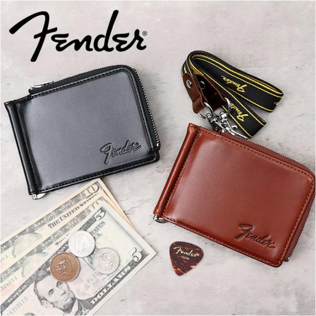 財布 メンズ 二つ折り 本革 ブランド 通販 Fender フェンダー 950-701 マネークリップ 二つ折り財布 2つ折り財布 革財布 コンパクト 薄い財布 薄型財布 レザー 薄い 小銭入れあり 国産レザー ストラップ付き ピック付き メンズ財布