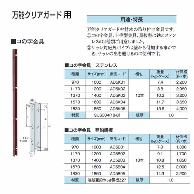 代引不可 コの字金具 1570 10本 サイズ1600 亜鉛銅板 Ad5b04 万能クリアガードや材木の取付金具 Tanaka タナカ アミ の通販はau Pay マーケット 株式会社プラスワイズ Au Pay マーケット店