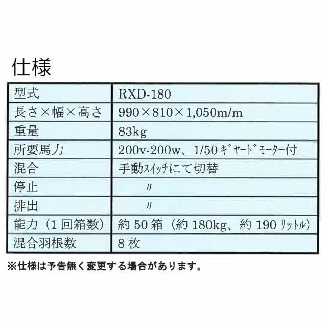 リバース混合機 RXD-180 [200V] 吉徳農機 ドラム回転式 育苗床土 籾殻 くん炭 の混合 オK 個人宅不可 代引不可の通販はau PAY  マーケット 株式会社プラスワイズ au PAY マーケット店 au PAY マーケット－通販サイト