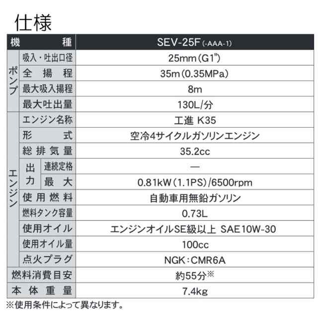 ハイデルスポンプ SEV-25F 4サイクルエンジン搭載 (工進K35) 全揚程35m 重量7.4kg 工進 KOSHIN エンジンポンプ シB  送料無料 代引不可の通販はau PAY マーケット - 株式会社プラスワイズ au PAY マーケット店