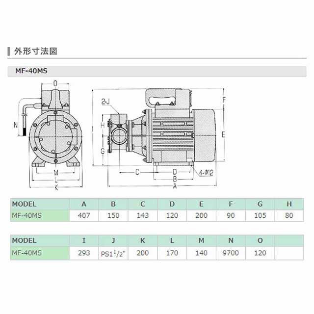 船舶用ポンプ ラバレックスポンプ MF-40MS 小型軽量 吸入吐出口径40mm