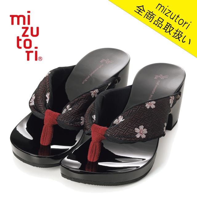げたのみずとり hitete ハイテテ KCBシリーズ KCB-21 夜桜／黒・フレッシュシルキーワイン（高田織物） mizutori 水鳥工業 下駄 日本製 6.5cmヒール 国産 痛くない 履きやすい 着物 浴衣 洋服 カジュアル ジーンズ サンダル かわいい おしゃれ ヒール 草履 花火 祭り