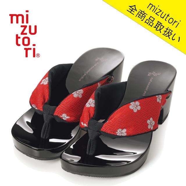 げたのみずとり hitete ハイテテ KCBシリーズ KCB-22 白梅／黒・黒（高田織物） mizutori 水鳥工業 下駄 日本製 6.5cmヒール 国産 痛くない 履きやすい 着物 浴衣 洋服 カジュアル ジーンズ サンダル かわいい おしゃれ ヒール 草履 花火 祭り