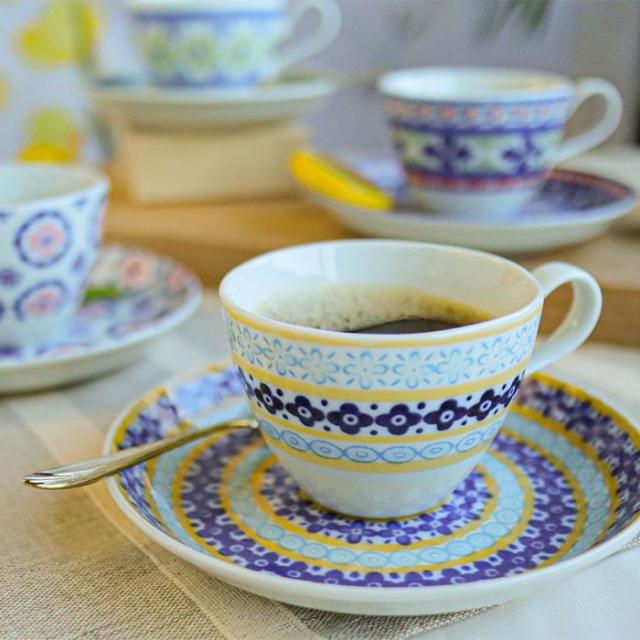 花柄陶器コーヒーカップ2個セット 乗り切り