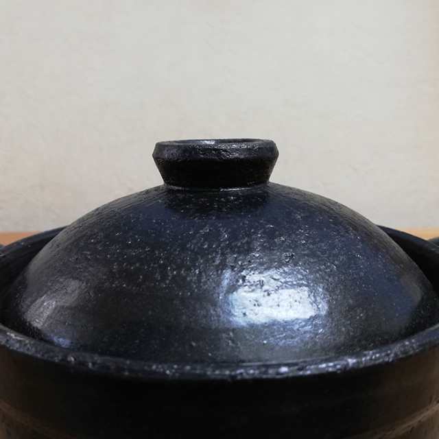 萬古焼 黒釉 土鍋 4.5号深鍋 【取寄品】 小鍋 小さい土鍋 卓上鍋 深型