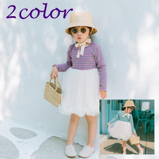 ワンピース 女の子 子ども 子供 キッズ ジュニア ベビー 長袖 ラウンドカラー スカラップ リブ素材 ひざ丈スカート ギャザーの通販はau Pay マーケット 美良