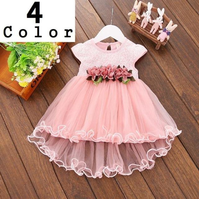 ドレス ノースリーブ 背中ボタン レース切り替え ウエスト絞り Aライン 背中リボン チュール チュチュ アシンメトリー キャッの通販はau Pay マーケット 美良