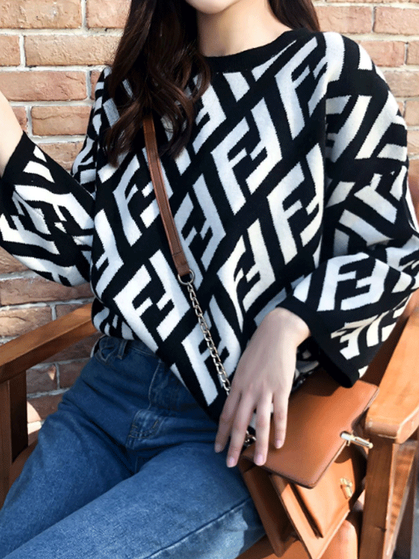 Fアルファベット プリント ニット ラウンドネック ２色 セーターの通販はau Pay マーケット 美良