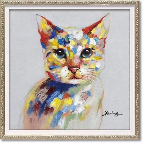 動物画 オイル ペイント アート カラフル キャット（Sサイズ） 33x33cm