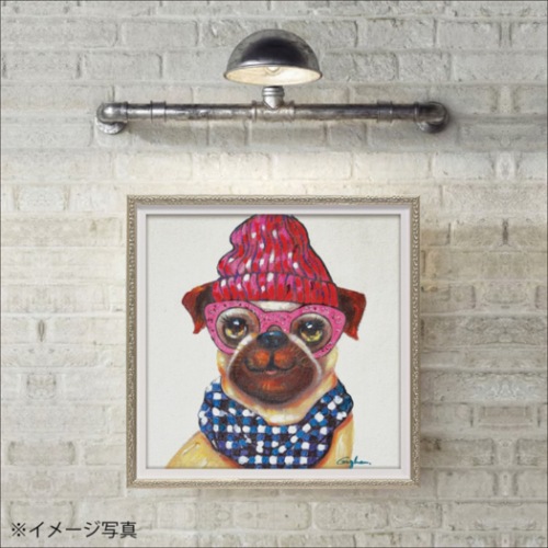 オイルペイントアート 動物画 ピンクグラス ドッグ (Sサイズ) OP-07034 油絵 額付き 犬 かわいい インテリア 取寄品 送料無料_1