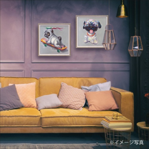 オイルペイントアート 動物画 アッカンベー (Sサイズ) OP-07036 油絵 額付き 犬 かわいい インテリア 取寄品 送料無料_1