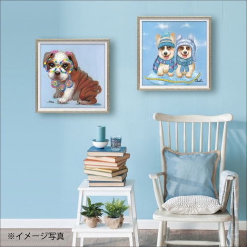 オイルペイントアート 動物画 ニットキャップ ツイン (Sサイズ) OP-07038 油絵 額付き 犬 かわいい インテリア 取寄品 送料無料_1